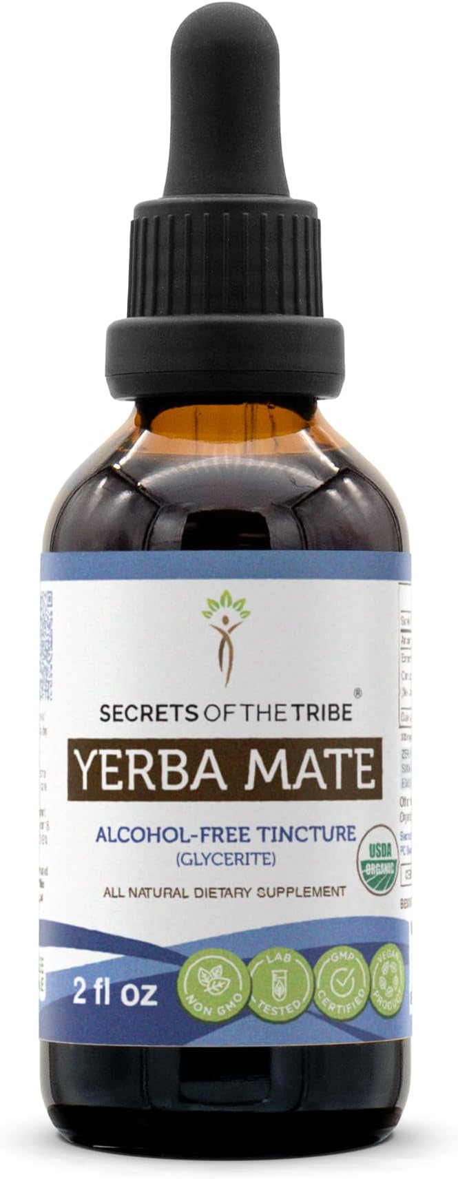 Secrets of the Tribe Yerba Mate USDA Organic Tincture | Alcohol-Free Extract, High-Potency Herbal Drops | Made from 100% Certified Organic Yerba Mate (Ilex paraguariensis) Dried Leaf (2 fl oz)