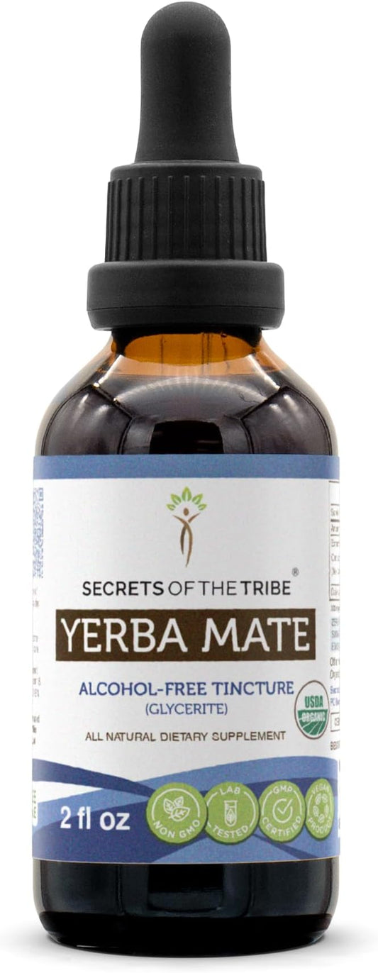Secrets of the Tribe Yerba Mate USDA Organic Tincture | Alcohol-Free Extract, High-Potency Herbal Drops | Made from 100% Certified Organic Yerba Mate (Ilex paraguariensis) Dried Leaf (2 fl oz)