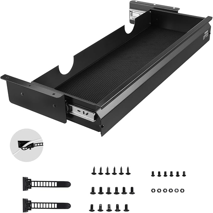 VEVOR Under Desk Drawer Slide Out, 26 inch Under Desk Mounted Pull-out Drawer Attachment, Hidden Under Counter Drawers for office Home Sit Stand Workstation, Black