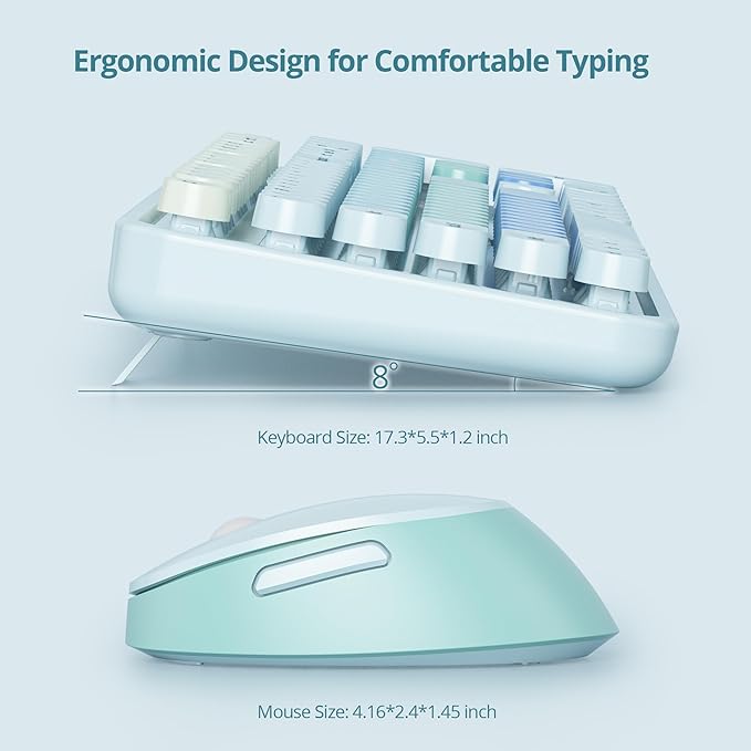 GTSP Cute Blue Keyboard and Mouse Wireless, Colorful Retro Typewriter Full-Size Aesthetic Office Keyboard 2.4GHz with Round Keycaps for Desktop Laptop and PC (Cute Blue)