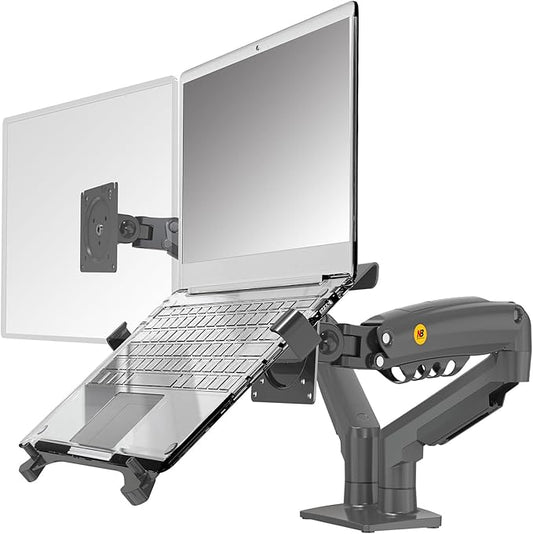 NB North Bayou Laptop Mount with Adjustable Tray for 10-17”Notebook, Full Motion Arm with VESA Plate for 17-30”Monitor,Clamp-on Grommet Mounting F160-FP (Black)