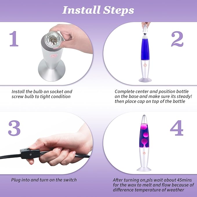 Purple Magma Lamp with White Wax Sliver Base Gorgeous Liquid Motion Mood Lamp Relaxing Decoration for Home Office Bedroom Glitter Lamps for Adults Kids as Nightlight