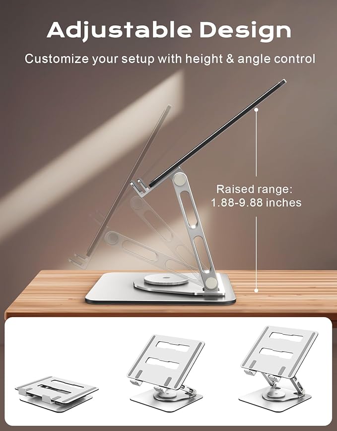 Laptop Stand for Desk 360° Flexible Rotating, Ergonomic Adjustable Laptop Riser Holder with Dual-bar Support, Portable Computer Notebook Stand for MacBook Air Pro, Dell XPS, HP (10-16")