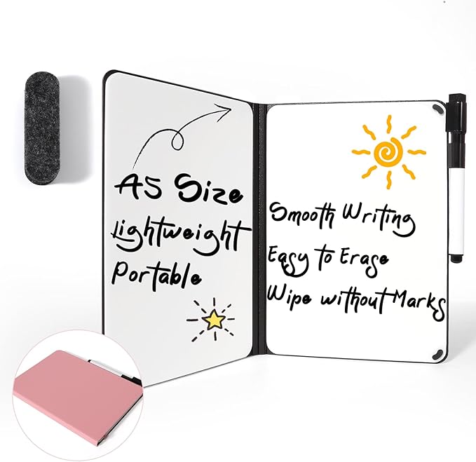 AGM Portable White Board Dry Erase, Double Sided Folding Whiteboards with Pen, Small Dry Erase Board for Study, Meeting, Doodling, Planning, Pink