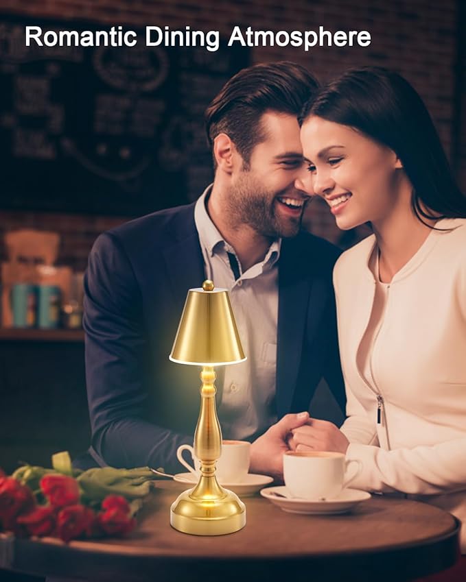 UMEXUS 2 Pack Cordless Table Lamp for Restaurant Dinner, 5200mAh Small Rechargeable Metal Desk Lamp, 3 Color Stepless Dimming, Portable Touch Bedside Night Light for Nightstand Bedroom Patio Outdoor