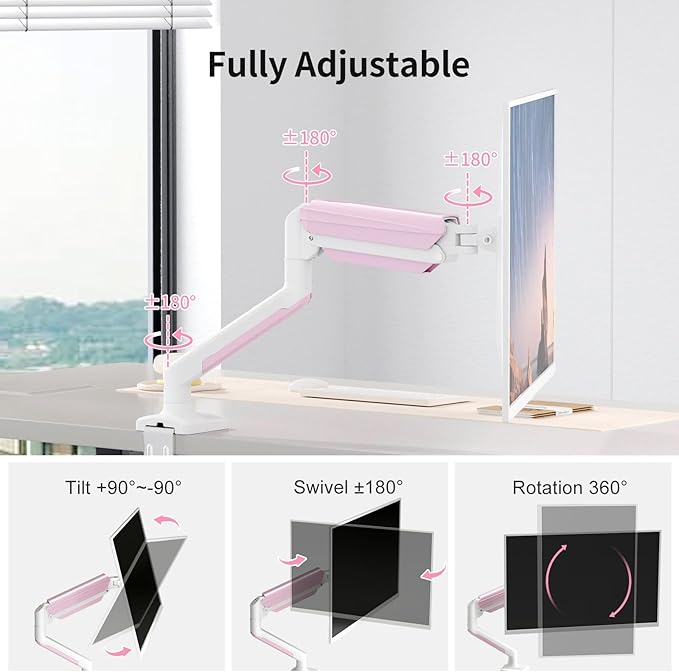 suptek Monitor Mount Stand, Single Gas Spring Monitor Arm Desk Mount Fits 13-32 Inch inch Monitors Weight Capacity up to 9 kg(MD01AWP)