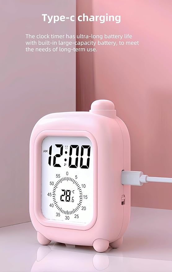 Visual Timer Clock, Digital Alarm Clocks with Temperature Display, Countdown, Date Display, Creative Learning Gifts for Children, Suitable for Gym, Study Rooms, Office and Kitchen