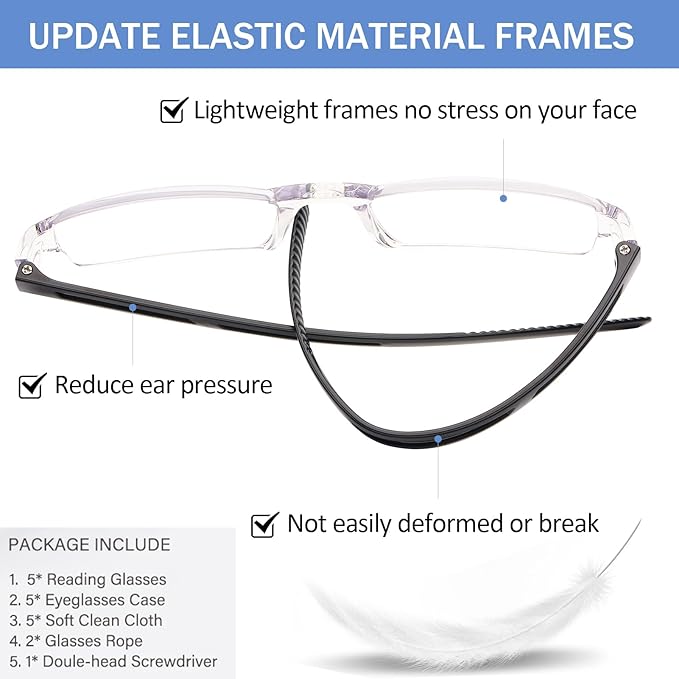 AQWANO Rimless Reading Glasses Women Men Computer Blue Light Blocking, Clear Frames Readers Anti Glare Filter Lightweight Comfort,2.75