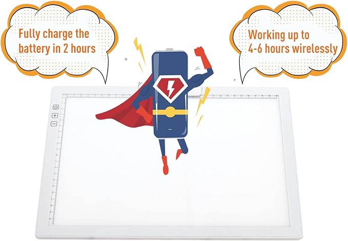 Rechargeable A4 LED Light Pad with Padded Case, YINGWOND Tracing Light Box w/Riser Stands and Paper Clip, 6 Levels of Brightness, Type-c Cable, Wireless Diamond Painting Light Board White