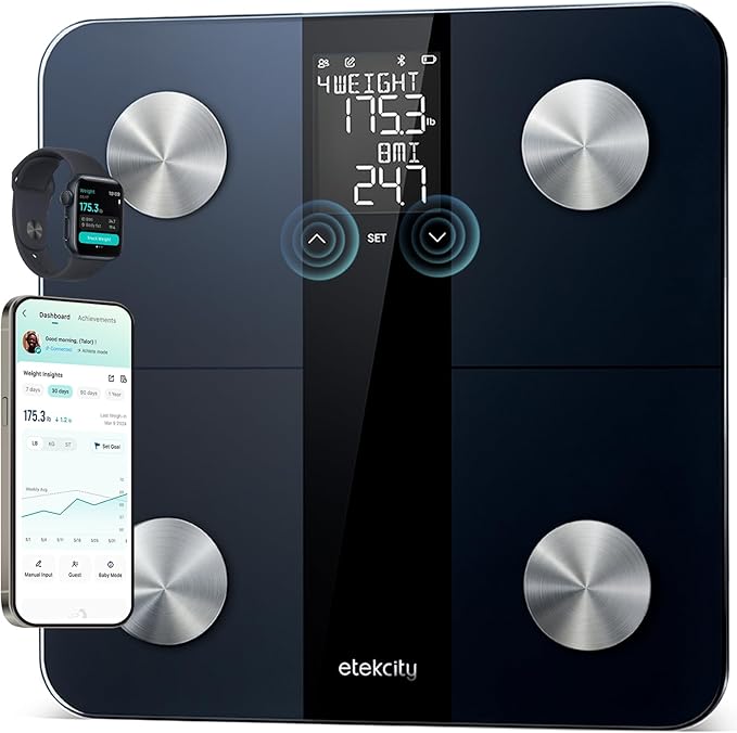 Etekcity Upgraded Smart Scale for Body Weight, Bathroom Digital Scale with BMI, Body Fat, Muscle Mass, 13 Metrics with a Large Display, Support Offline Mode and Apps Connection