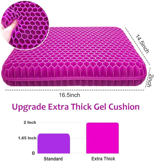 Gel Seat Cushion, Office Seat Cushion Chair Pads for Office Home Car Wheelchair Long Trips - Extra Thick Gel Cushion for Pressure Sores, Tailbone, Back, Sciatica Pain Relief (Extra Thick, Violet)
