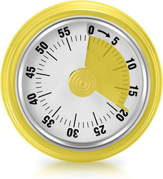 Visual Timer, Teeloray 60-Minute Countdown Timer, Kitchen Timer with Magnetic Base, Mechanical Clockwork, Ringer Alert, Time Management Tool for Children and Adults, Study/Work/Cooking (Yellow)