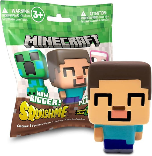 Minecraft SquishMe Series 6 – Larger 3.5‑Inch Collectible Squishy Figure, Blind‑Bag Surprise – Creeper, Steve, Pig, Squid & More – Stress Relief/Fidget Toy for Kids Ages 3+