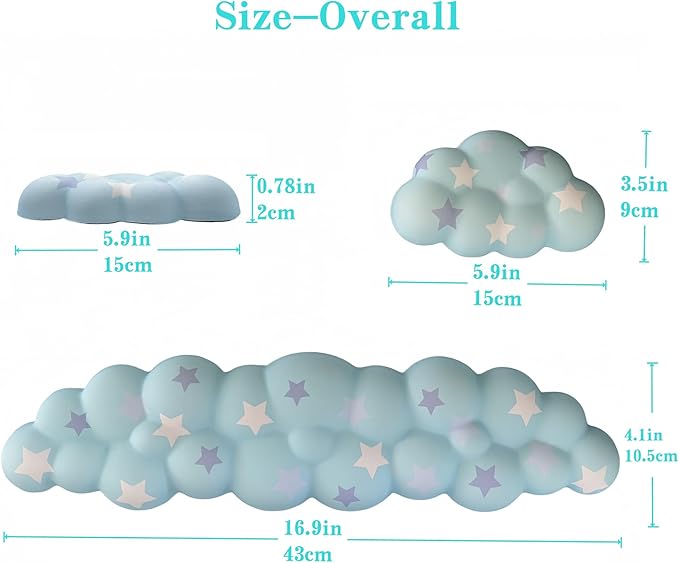 Cloud Wrist Rest Set for Keyboard and Mouse, Includes Cute Coaster, with Computers and Laptops (Blue Colorful Star Set)
