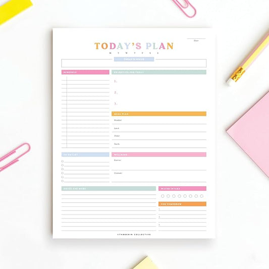 ThreeKin To-Do List Planner – Daily Tear-Off Notepad (50 Sheets, 8.5” x 11”) for Maximum Productivity – Colorful Layout for Work, School & Home – USA Women-Owned Brand