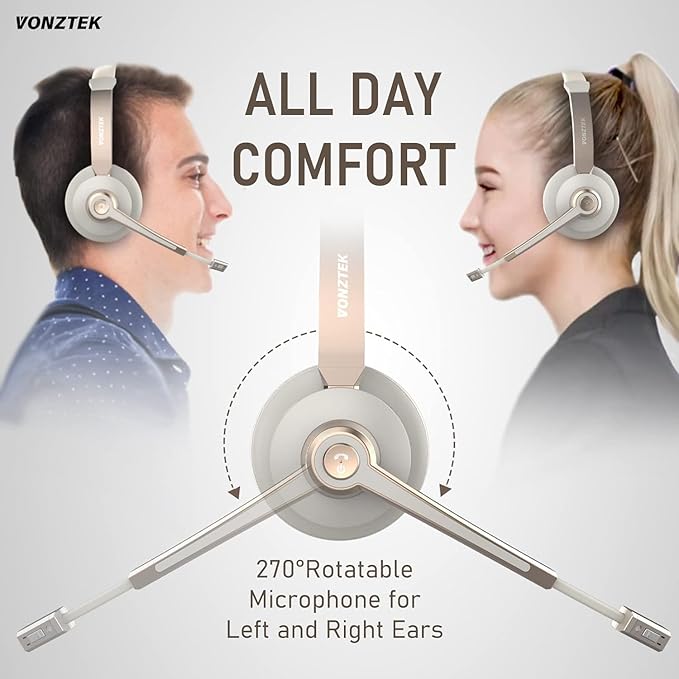 Wireless Headset, Bluetooth Headphones with Microphone Noise Canceling & USB Dongle, Trucker Bluetooth Headset with Mic Mute for Cell Phone Computer Work Office Meetings Teams Skype Call