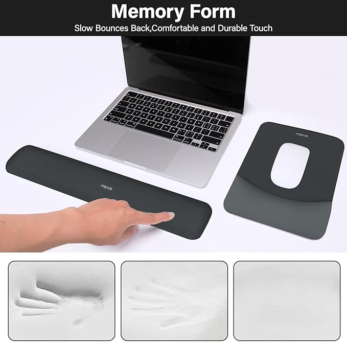 MOSISO Wrist Rest Support for Mouse Pad&Keyboard Set, Rectangular Ergonomic Mousepad Non-Slip Base Home/Office Pain Relief&Easy Typing Pad with Neoprene Cloth&Raised Curved Memory Foam, Slate Gray