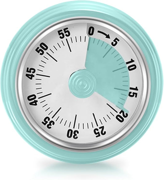 Visual Timer, Teeloray 60-Minute Countdown Timer, Kitchen Timer with Magnetic Base, Mechanical Clockwork, Ringer Alert, Time Management Tool for Children and Adults, Study/Work/Cooking (Mint Green)