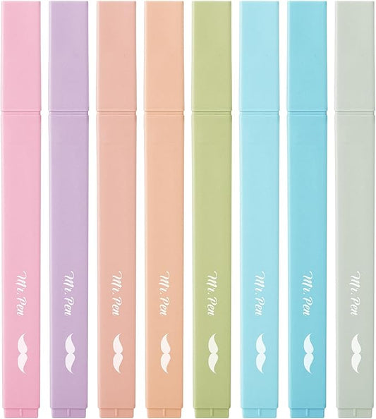 Mr. Pen Aesthetic Highlighters - 8 pcs, Chisel Tip, Pastel & Vintage Colors, No Bleed Bible Highlighters