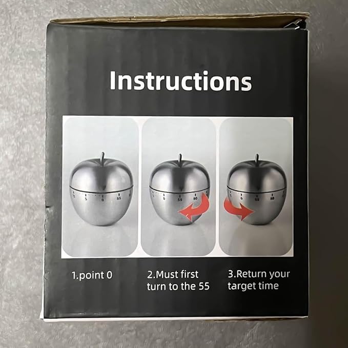 Apple Kitchen Timer Manual, Stainless Steel Mechanical Rotating Alarm 60 Minutes Count Down Cute Apple-Shaped Timer for Kitchen Cooking Learning Kids Sports