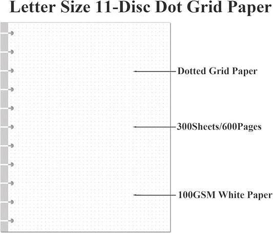 (3-Pack) A4 TUL Discbound Dotted Refills, 11-Disc Dot Grid Filler Paper, 300Sheets / 600Pages Loose-Leaf Paper, 100gsm White Paper, 8.5'' x 11''
