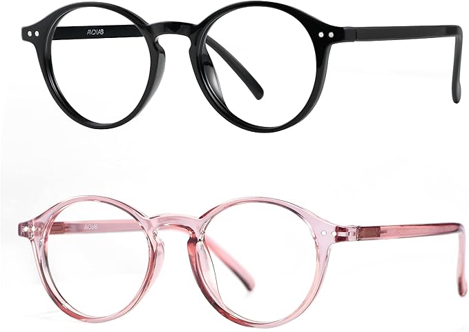 Blue Light Blocking Glasses Round Retro Computer Gaming Glasses Women Men UV Protection AB3303 (Black/Pink)