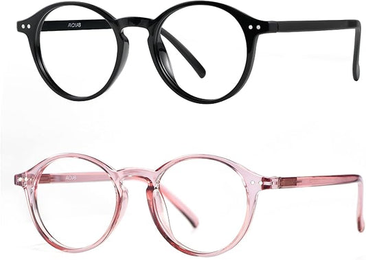 Blue Light Blocking Glasses Round Retro Computer Gaming Glasses Women Men UV Protection AB3303 (Black/Pink)