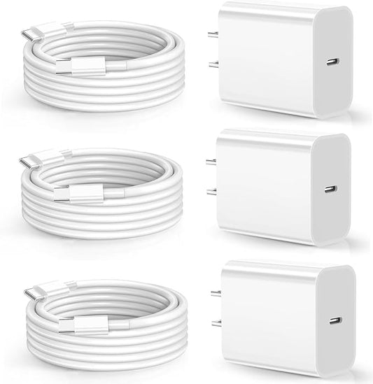 iPhone 17 16 Charger Fast Charging, 3Pack 20W USB C Fast Charger Block with 3Pack 6ft Long USB C Charging Cable Cord for iPhone 17/Air/16e/16 Pro Max/16 Plus, iPhone 15 Pro/15 Plus, Airpods Pro, iPad