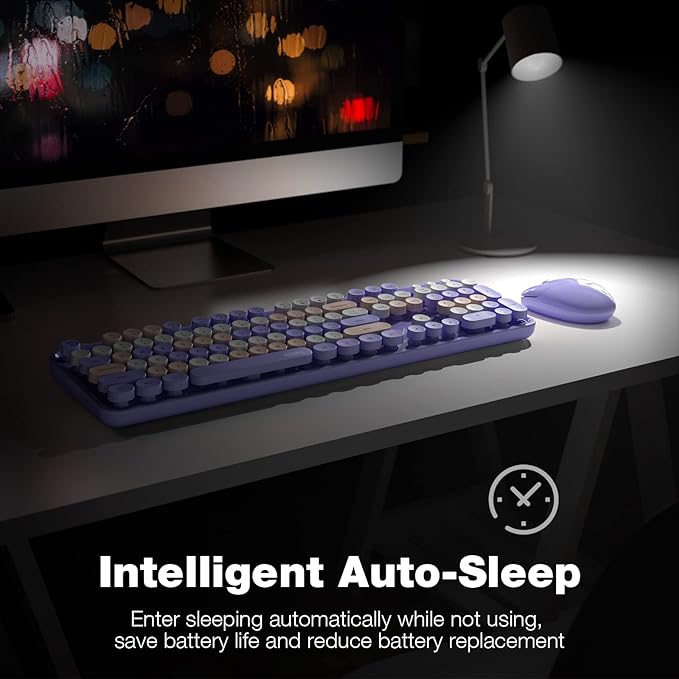 MOFii Wireless Keyboard Mouse Combo, Colorful Typewriter Full-Sized Keyboard and 2.4GHz USB Connected Mouse for Office Computer, Desktop, Laptop, PC, Windows 7/8/10 (Purple)