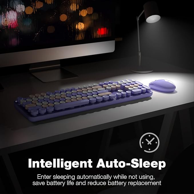 KNOWSQT Wireless Keyboard and Mouse Combo Purple Colorful - 2.4G Typewriter Full-Size Retro Keyboards - USB Receiver Plug and Play, for Computer, PC, Laptop, Desktop, Windows