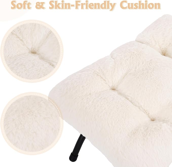 Welnow Folding Foot Stool, Upholstered Small Accent Ottoman with Detachable Thick Cotton Cushion Padded Sofa Stool and Metal Frame for Lazy Chair, Living Room, Bedroom, Plush Beige