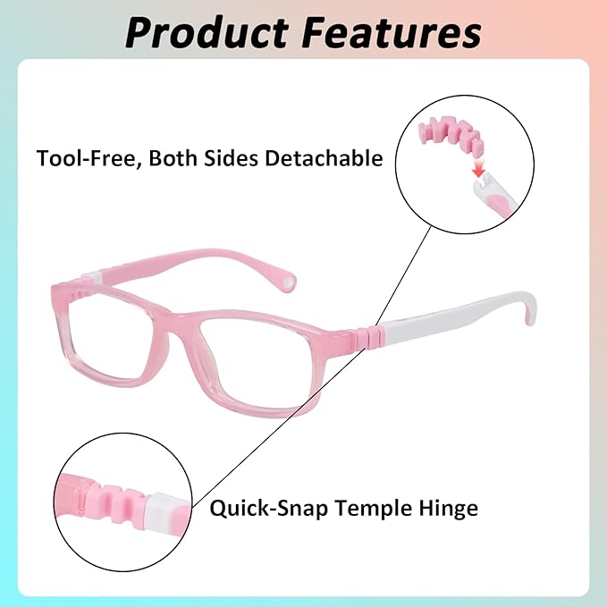 BiBiBear Toddler/Kids/Teens Glasses - Unbreakable TR90 Frame, 180° Flexible, Lightweight & Safe Glasses for Kids Age 2-15
