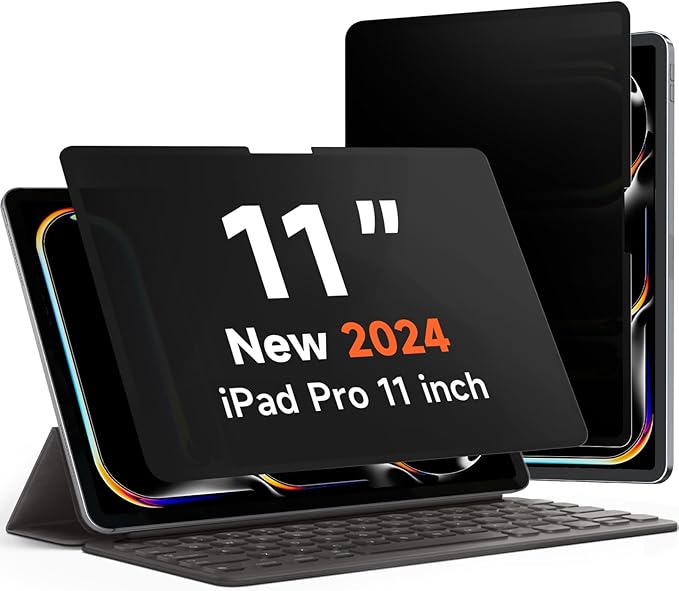 Upgrade 360° Privacy Screen Protector for Apple iPad Pro 11 inch 5th M4 2024, Magicsuction 4-Way Anti Spy Glare Blue Light Filter (Landscape+Portrait Privacy), High Sensitive/Bubble Free/Reusable
