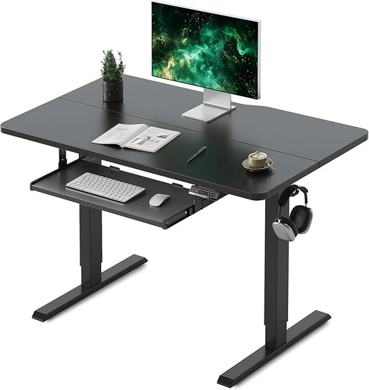 FEZIBO Standing Desk with Keyboard Tray, 40 x 24 Inch Adjustable Height Sit Stand Desk with Memory Presets for Home Office, Ergonomic Computer Workstation, Black