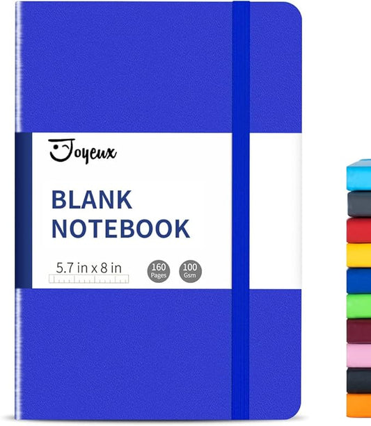 JOYEUX Blank Journal Notebook, A5, 160 Pages 100 Gsm Thick Sketch Books Hardcover Journal for Writing, 5.7 inches x 8 inches Notebooks for Work (Navy)