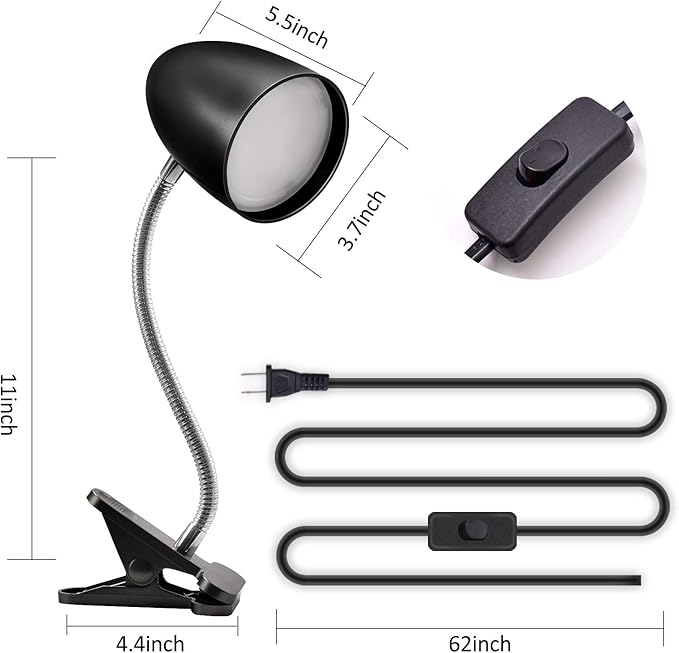 ENERGETIC SMARTER LIGHTING Clip on Light for Bed, Non-Dimmable Clip on Reading Light for Bed, 4000K Cool White, 3.5W 240 LM Desk lamp with clamp, Eye Protection, ETL Listed, Black