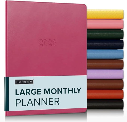 Harbor Large Monthly Planner 2025-2026, Calendar Planner and Notebook, Durable Faux Leather, 14 Months, 96 Pages, Softcover & Lightweight - Cambridge Orchid Flower - 9.75x7.5"
