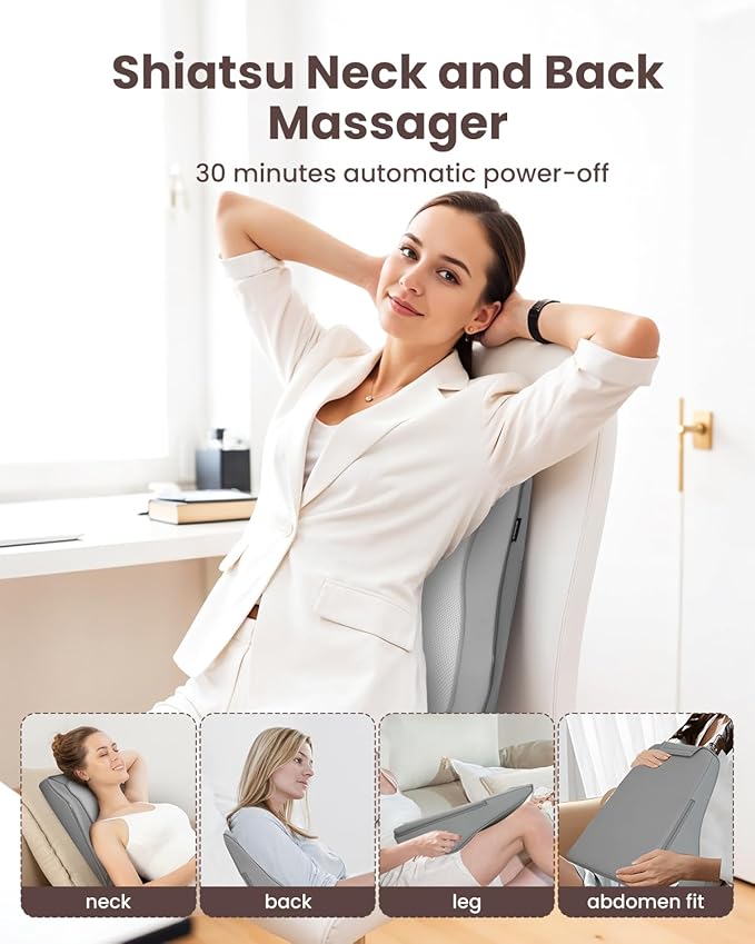 COMFIER Shiatsu Back Massager with Heat & Vibration, Kneed Neck Shoulder Massager for Pain Relief Deep Tissue, Neck Massage Pillow, Portable Lower Back Massager for Chair, Car, Home Office Use-Gray