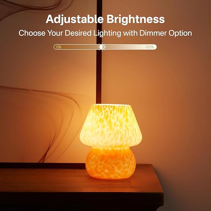 Mushroom Lamp Table Lamp for Bedroom,Small Desk Bedside Lamps for Living Room,Mushroom Decor Cute Mini Modern Mid Century Lamps for Night Stands,Aesthetic Home Living Room Decor(Flame Orange)