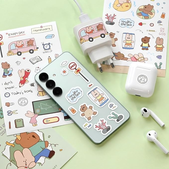 Monolike Happy & Lucky Littles Theme Sticker 6P Set - Aesthetic Removable Stickers for Journaling, Scrapbooking, Multicolor, Size: 4.33 x 5.51 inches