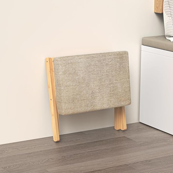 Foldable Foot Stool Ottoman, Modern Foot Rest with Bamboo X Legs & Thick Foam Cushion, Folding Foot Stools Small Padded for Bedroom Living Room, Makeup Vanity Stool Chair (Natural - Brown)