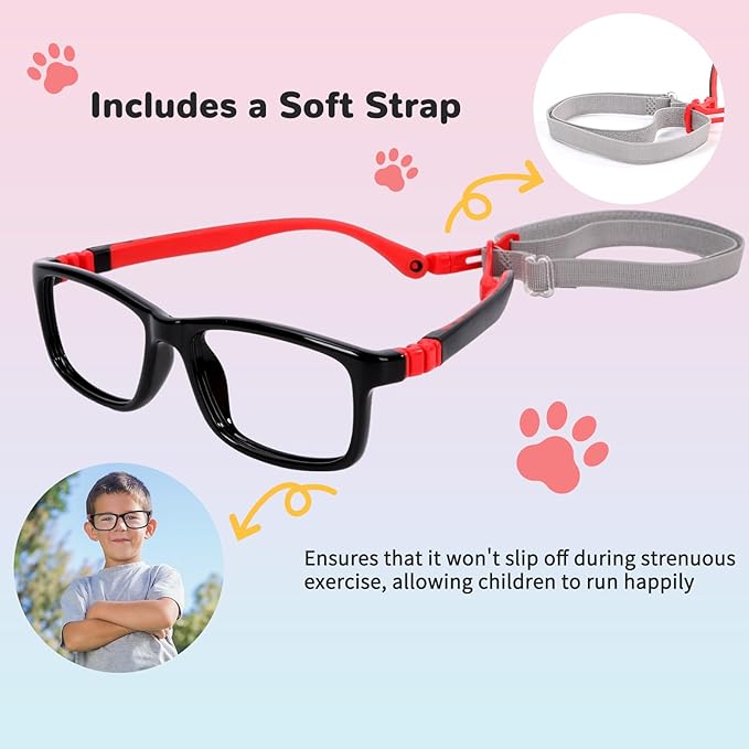 BiBiBear Toddler/Kids/Teens Glasses - Unbreakable TR90 Frame, 180° Flexible, Lightweight & Safe Glasses for Kids Age 2-15