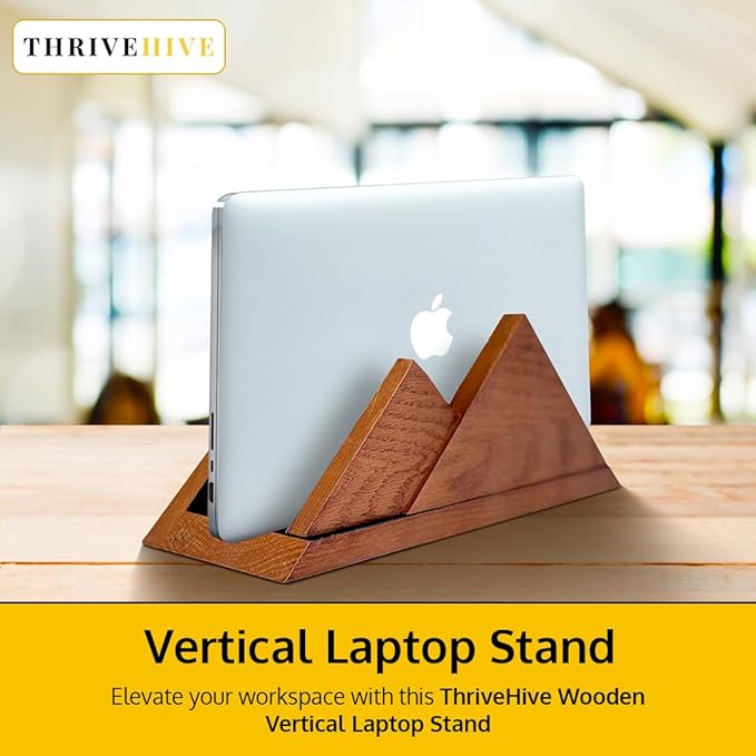 Dual Laptop Holder Vertical Laptop Stand 2 Slots Wooden - Light Brown (Oak Color)