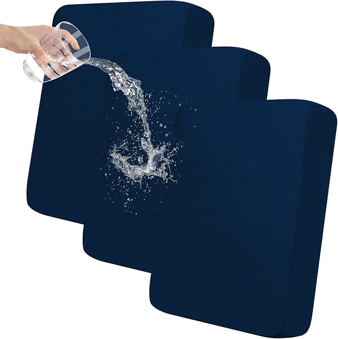 Easy-Going 100% Waterproof Chair Sofa Seat Cushion Slipcovers Couch Cushion Cover Stretch Furniture Protector for Kids, Pets (3-Piece Sofa Cushion, Navy)