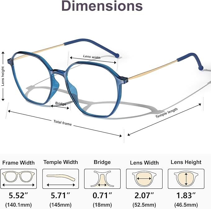 VISOONE Lightweight TR90 Blue Light Blocking Glasses Frame with Anti Glare Eye Protection for Women and Men RANE