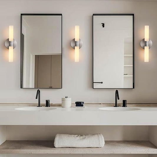 Wall Sconces Set of Two Brushed Nickel Lamp Sconces Wall Lighting with White Glass Shade Lights Wall Light Sconces Wall Decor Set of 2 for Living Room Wall Scones, Wall Lights Set of 2