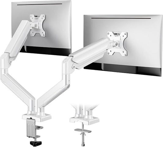ErGear Dual Monitor Stand up to 32 inches Screen, Load-Bearing Max 22 lbs Each Arm, Adjustable Dual Monitor Mount, Sturdy Steel vesa Monitor Mount with Stable VESA 75x75 100x100mm-White