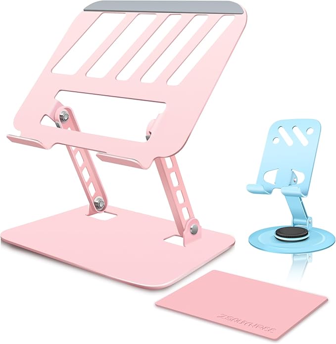 Pink Adjustable Laptop Stand for Desk&Rotating Phone Holder Blue,Portable Stand No Need Install,Perfect for Office,Home & Travel Ideal Cell Phone & Laptop Stand Combo