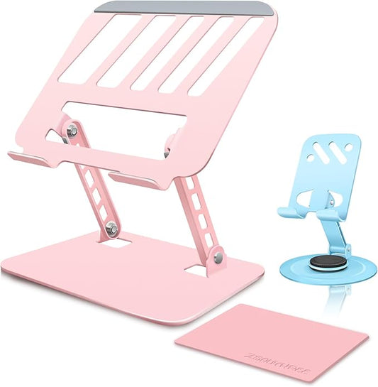 Pink Adjustable Laptop Stand for Desk&Rotating Phone Holder Blue,Portable Stand No Need Install,Perfect for Office,Home & Travel Ideal Cell Phone & Laptop Stand Combo