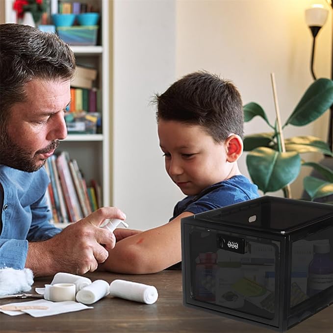 2 Pack Lock Box, Lockable Storage Box for Food/Snack/Medicines/Phone，Lock Boxes with Code for Personal Items, Childproof First AID Locked Cabinet